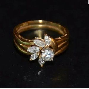 MAYORS BIRKS MARQUIS ROUND DIAMOND 18K GOLD BRIDAL WEDDING ENGAGEMENT RING BAND